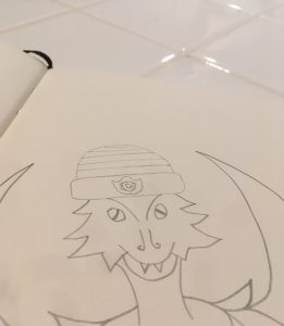 Dragon face in hufflepuff hat
