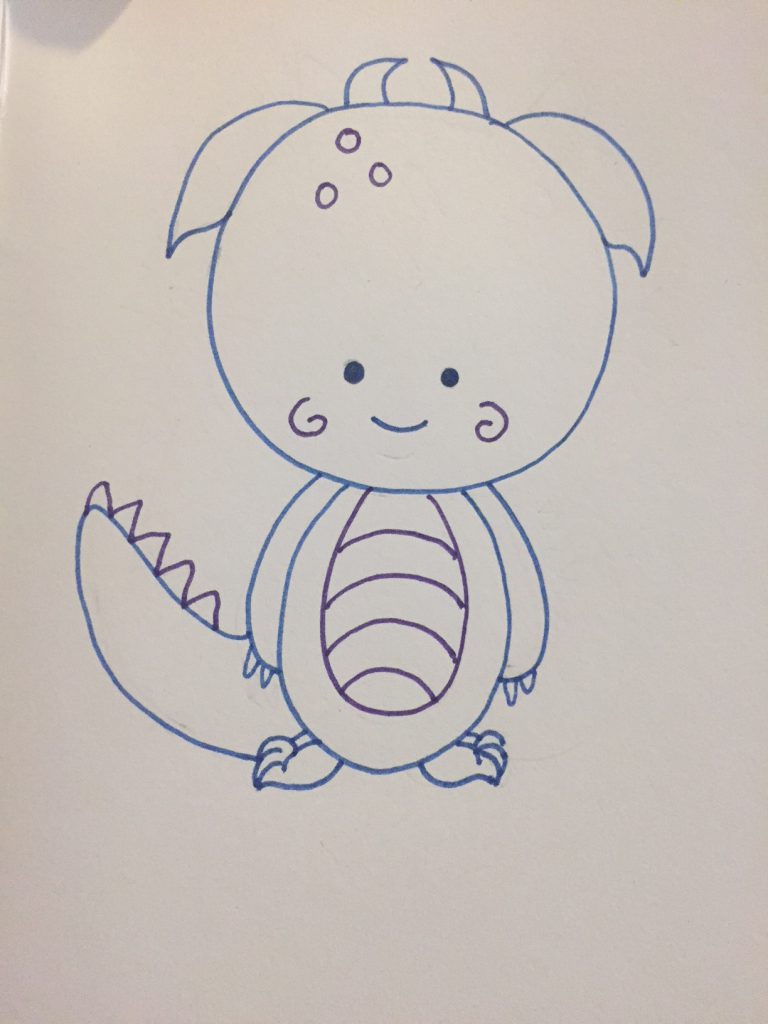Small Dragon with big head, purple and blue