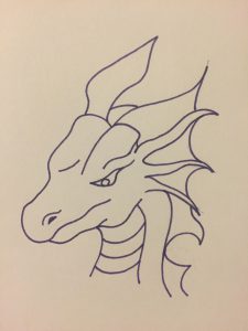 Dragon head in purple ink
