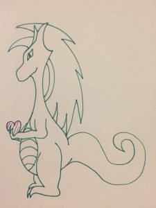 Dragon holding a heart with a weird tail