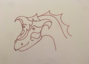 Dragon head in bron ink