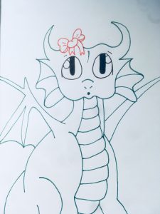 Girl dragon with bow and green with wings so awesome and cute