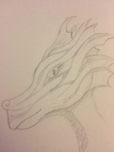 Sea dragon head in pencil