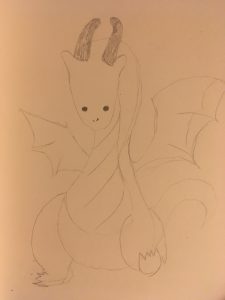 Dragon sketch with long neck in pencil no arms