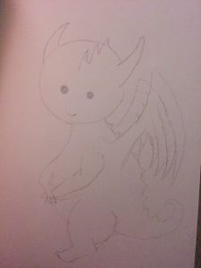 dragon with a cute round head and an overly detailed body