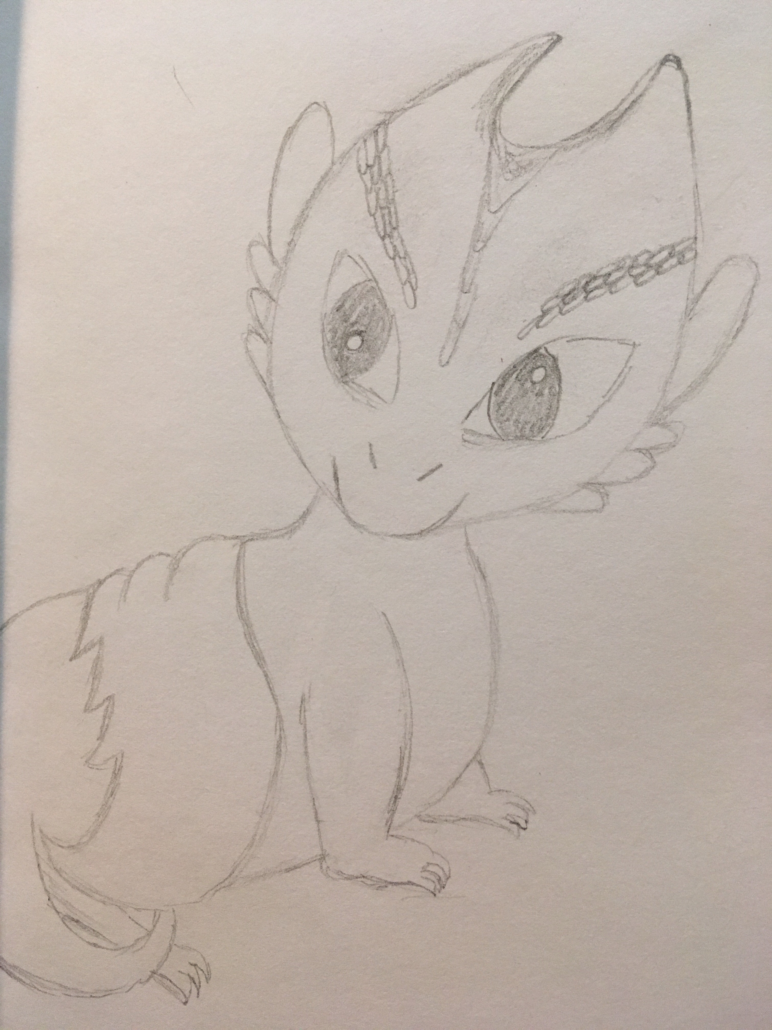 Complete dragon in pencil with big eyes took three days