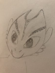 Dragon head with sketched body, anime-ish