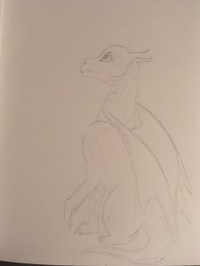 finished dragon child looking up, in pencil