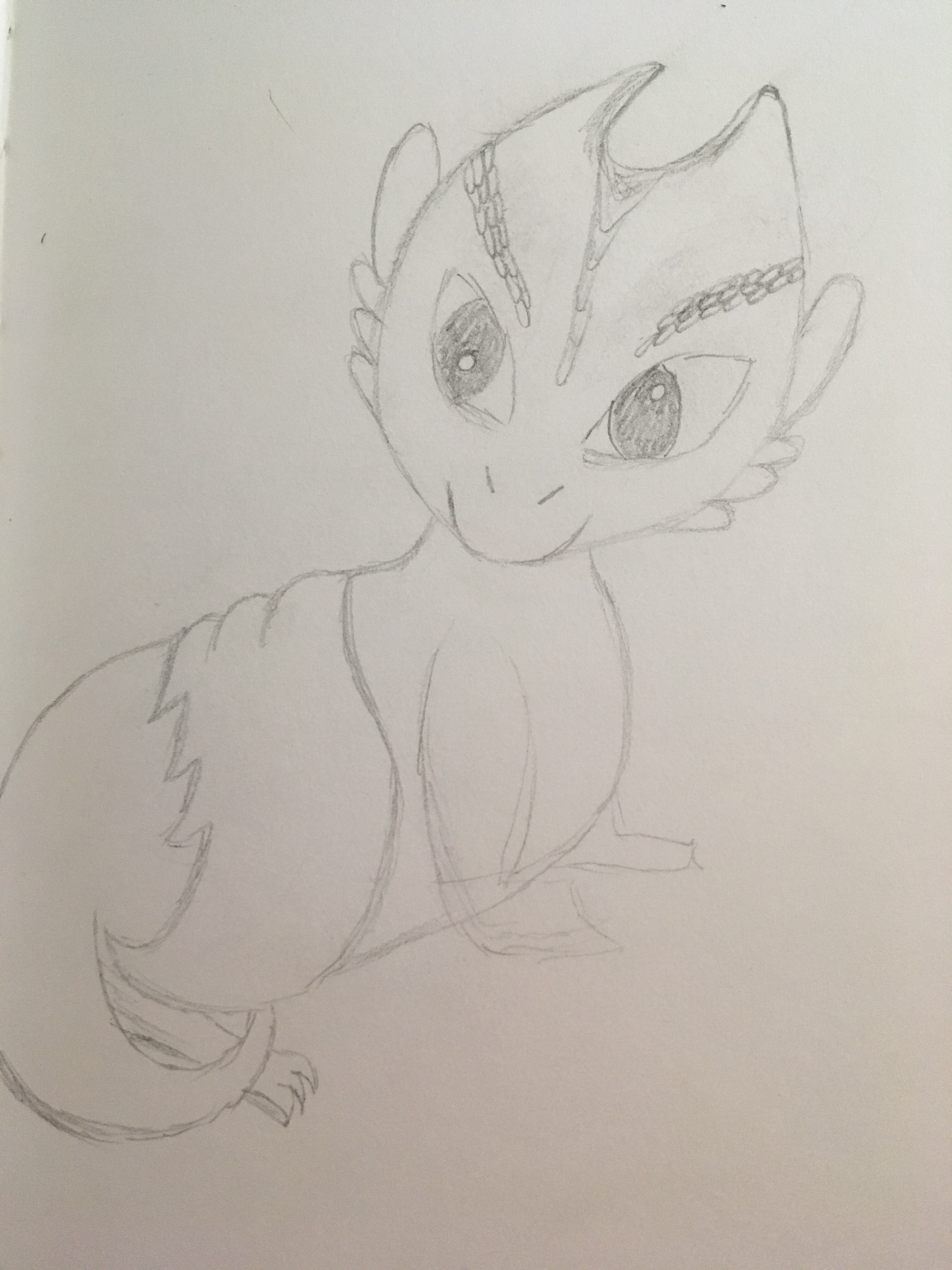 Dragon with folded wings in pencil