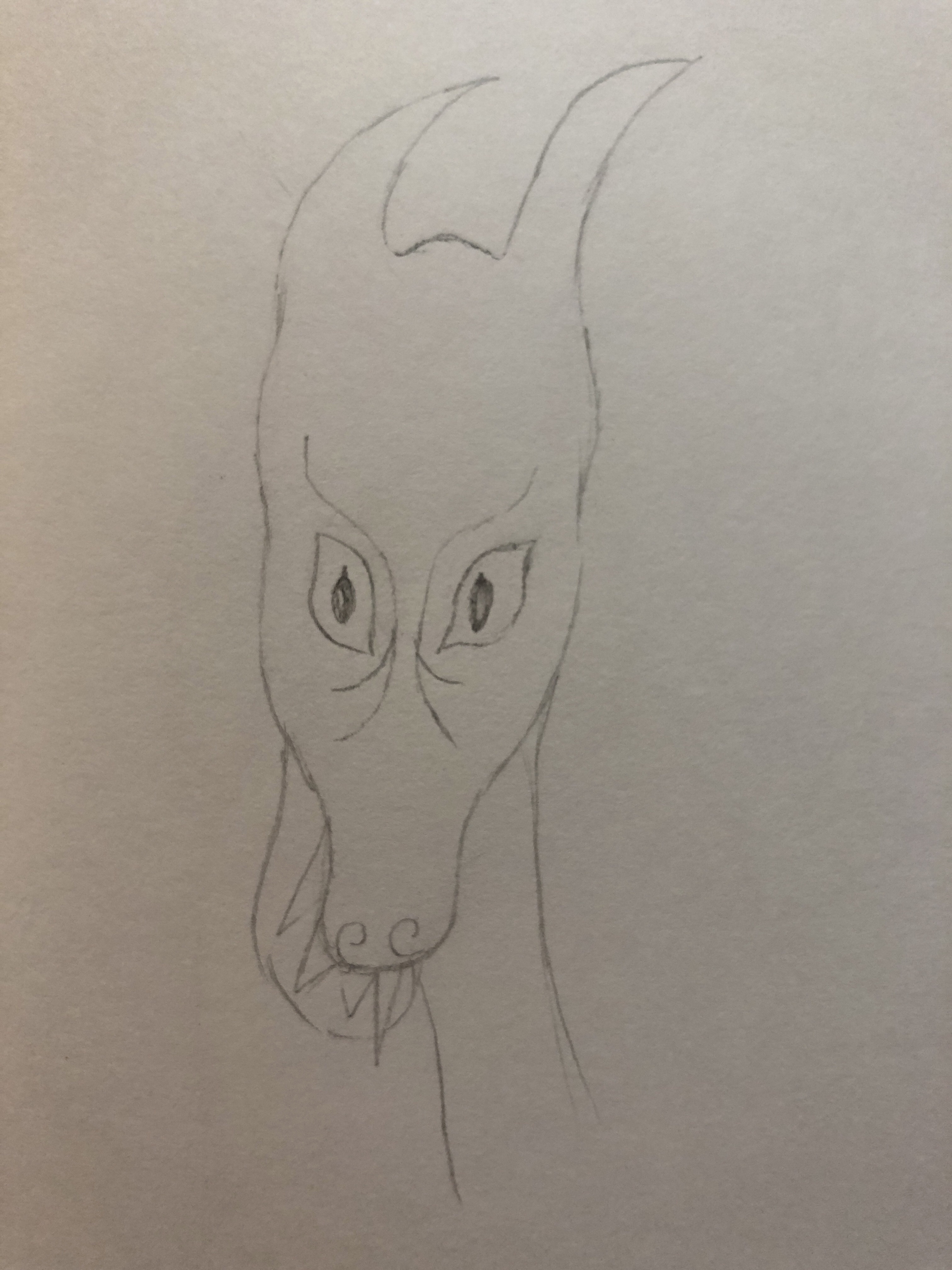 Dragon in pencil with jaw askew just head