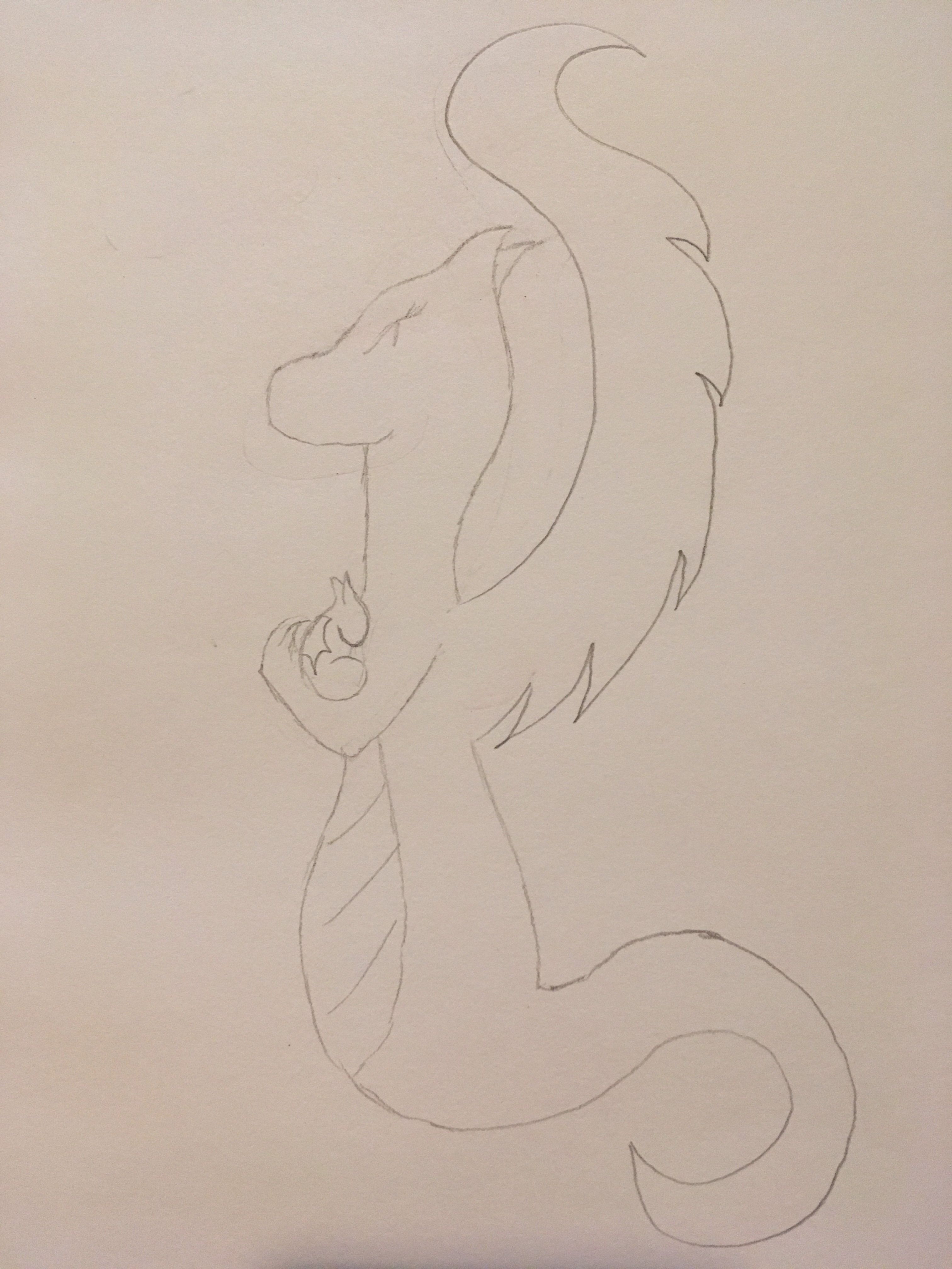 Mother and so dragon in pencil 