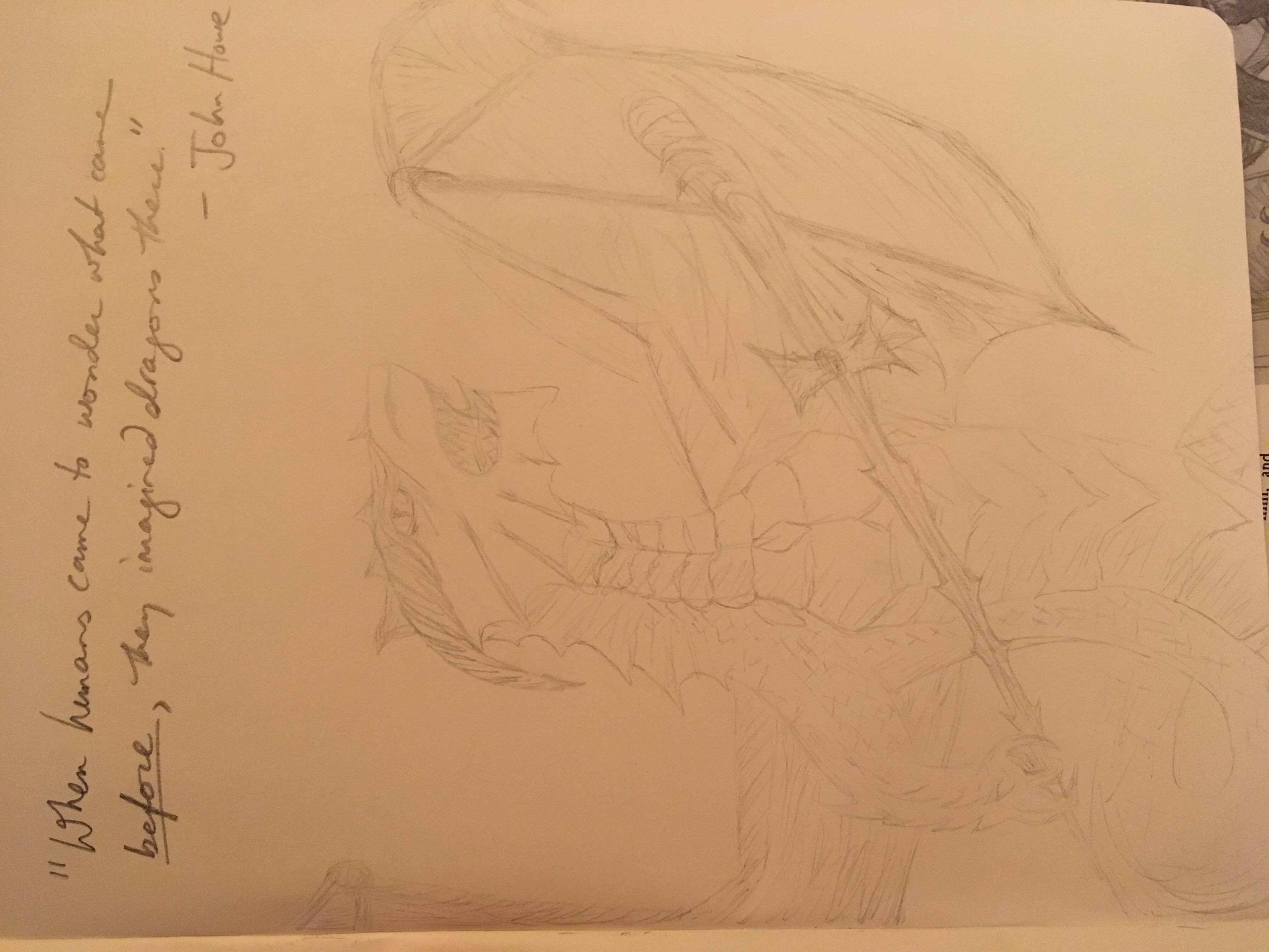 Again in pencil very detailed holding sword