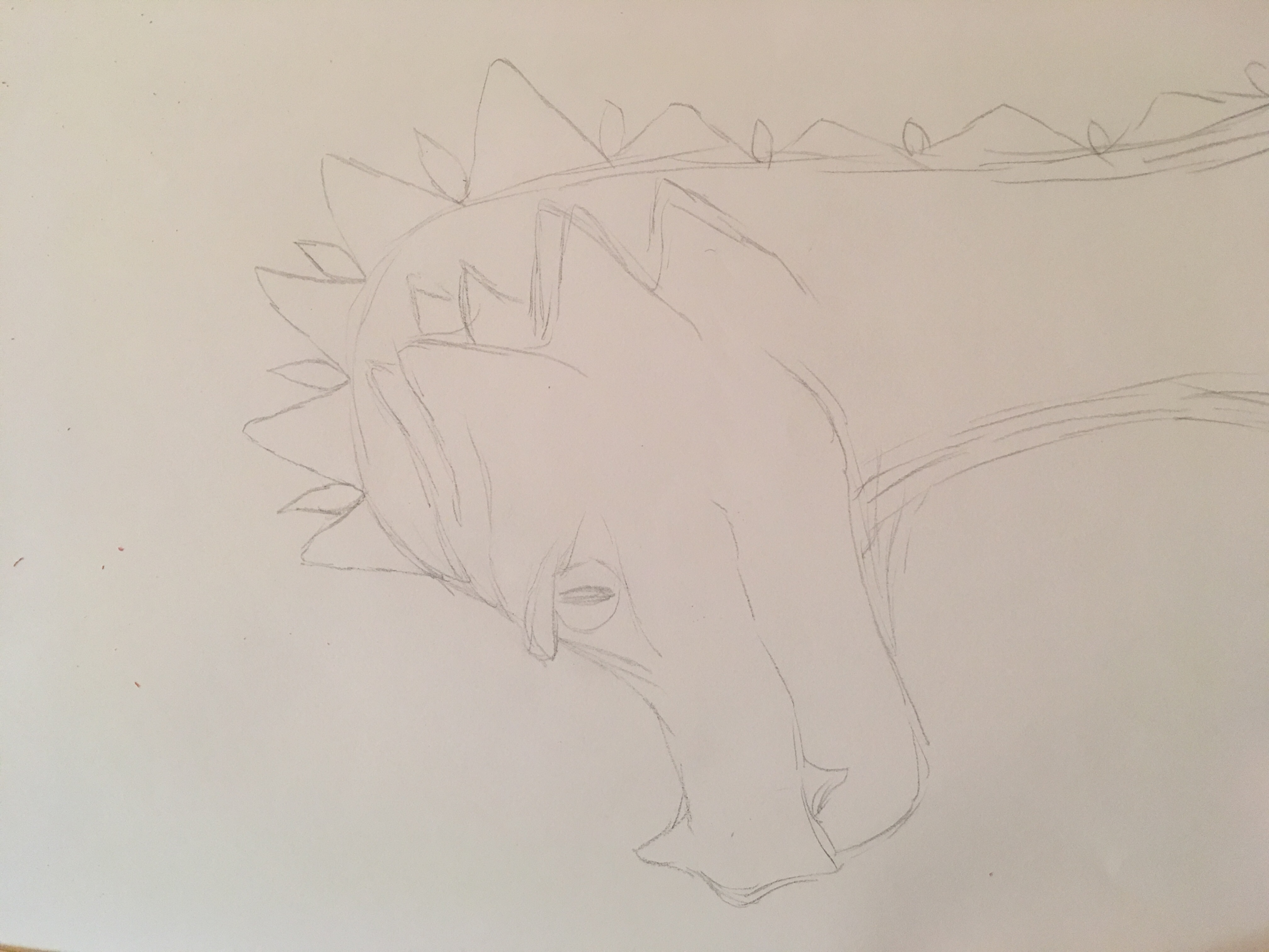 Detailed dragon in pencil looking to left