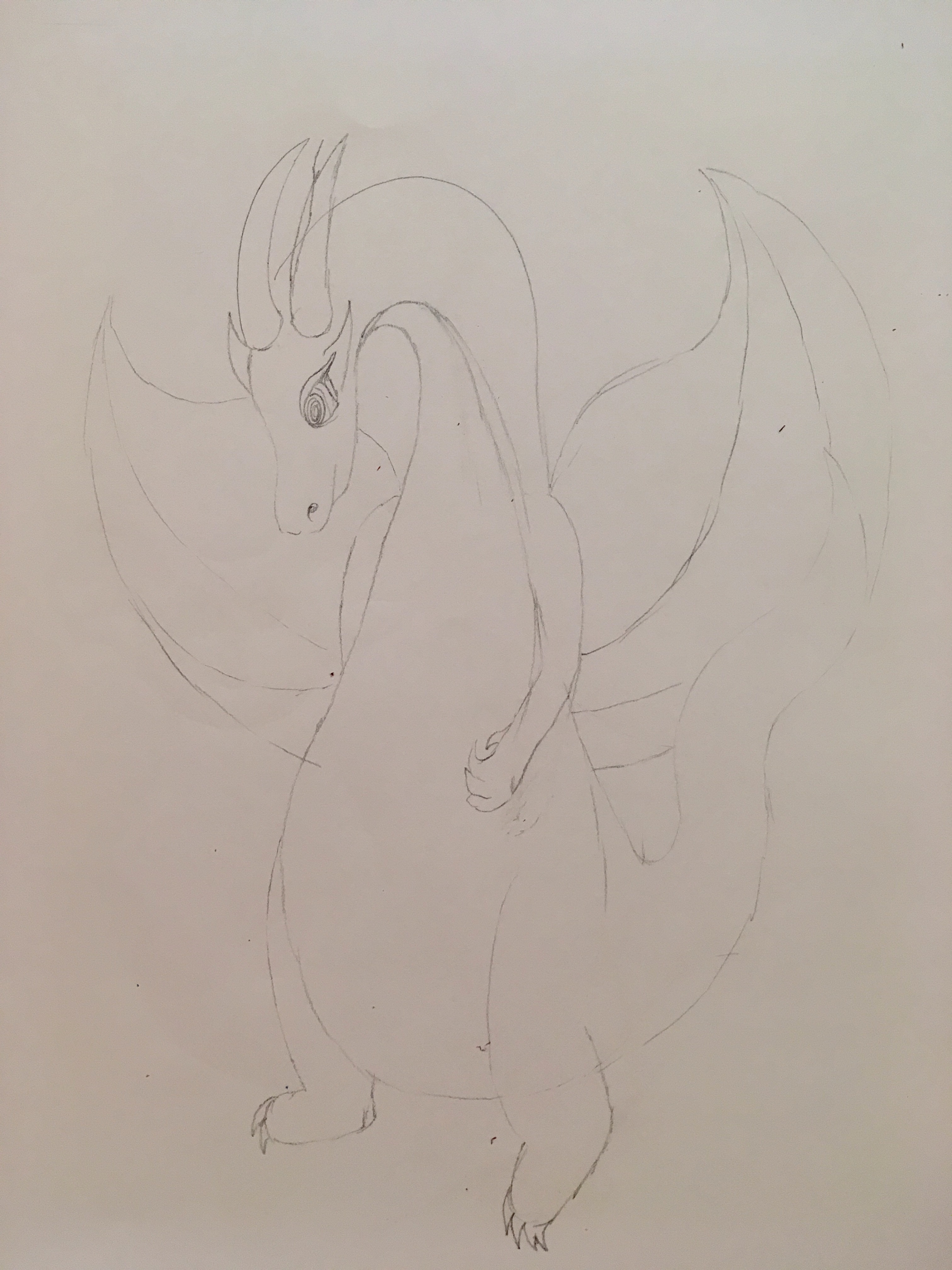 Dragon in pencil with big butterfly wings