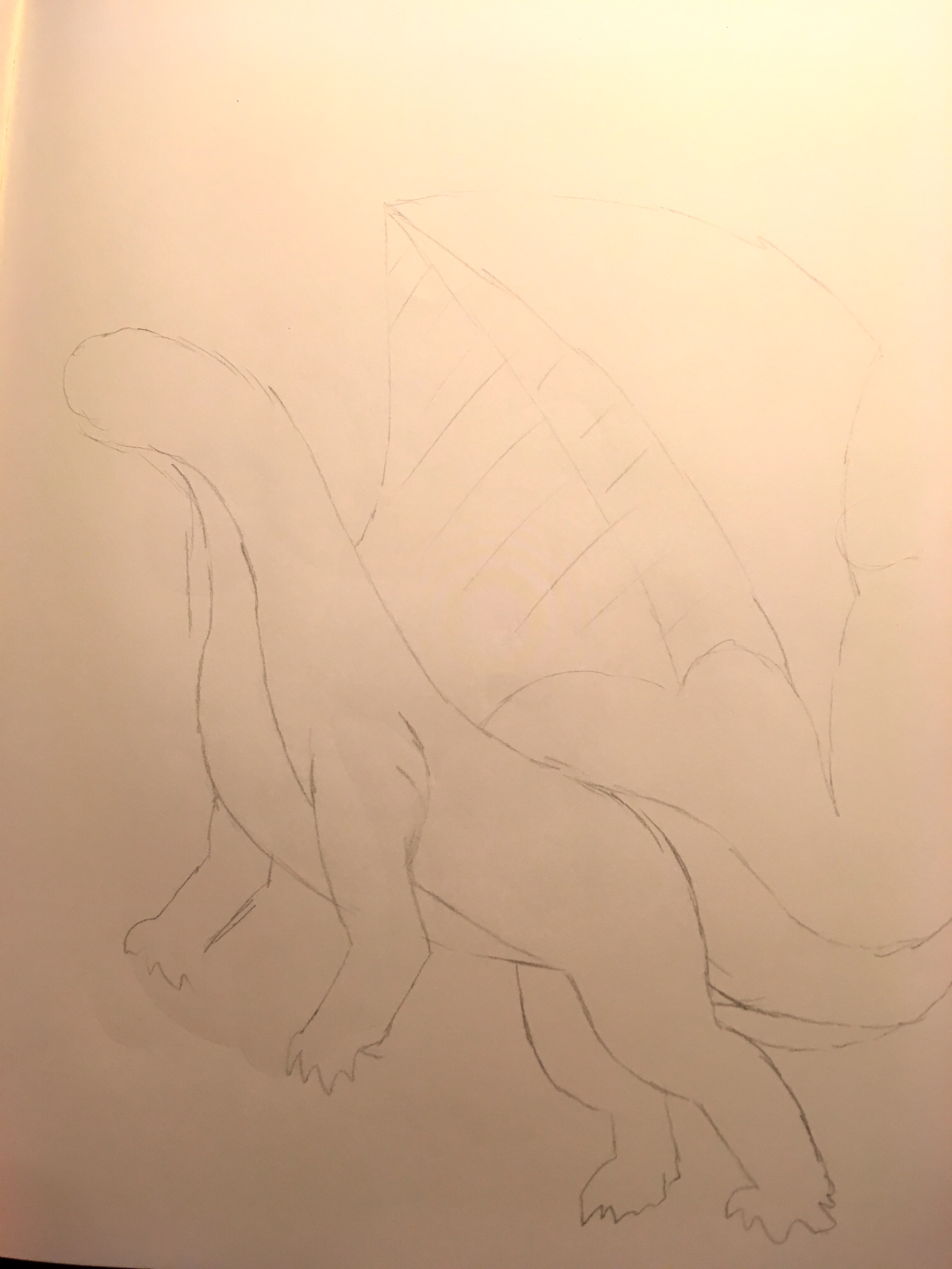 The start of a more realistic dragon in pencil. Head not finished