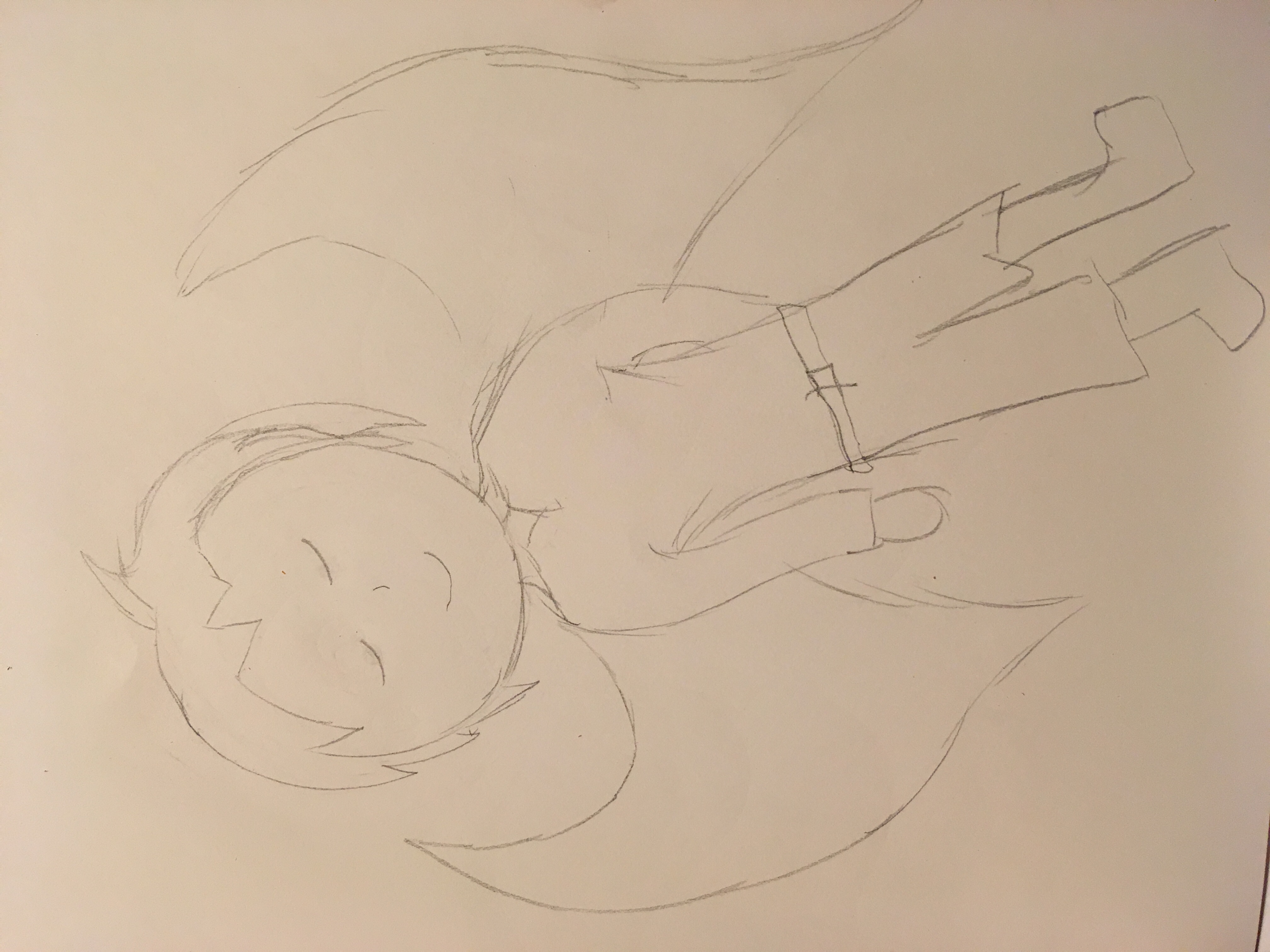 Sketch of little boy with wings cartoon anime style pencil