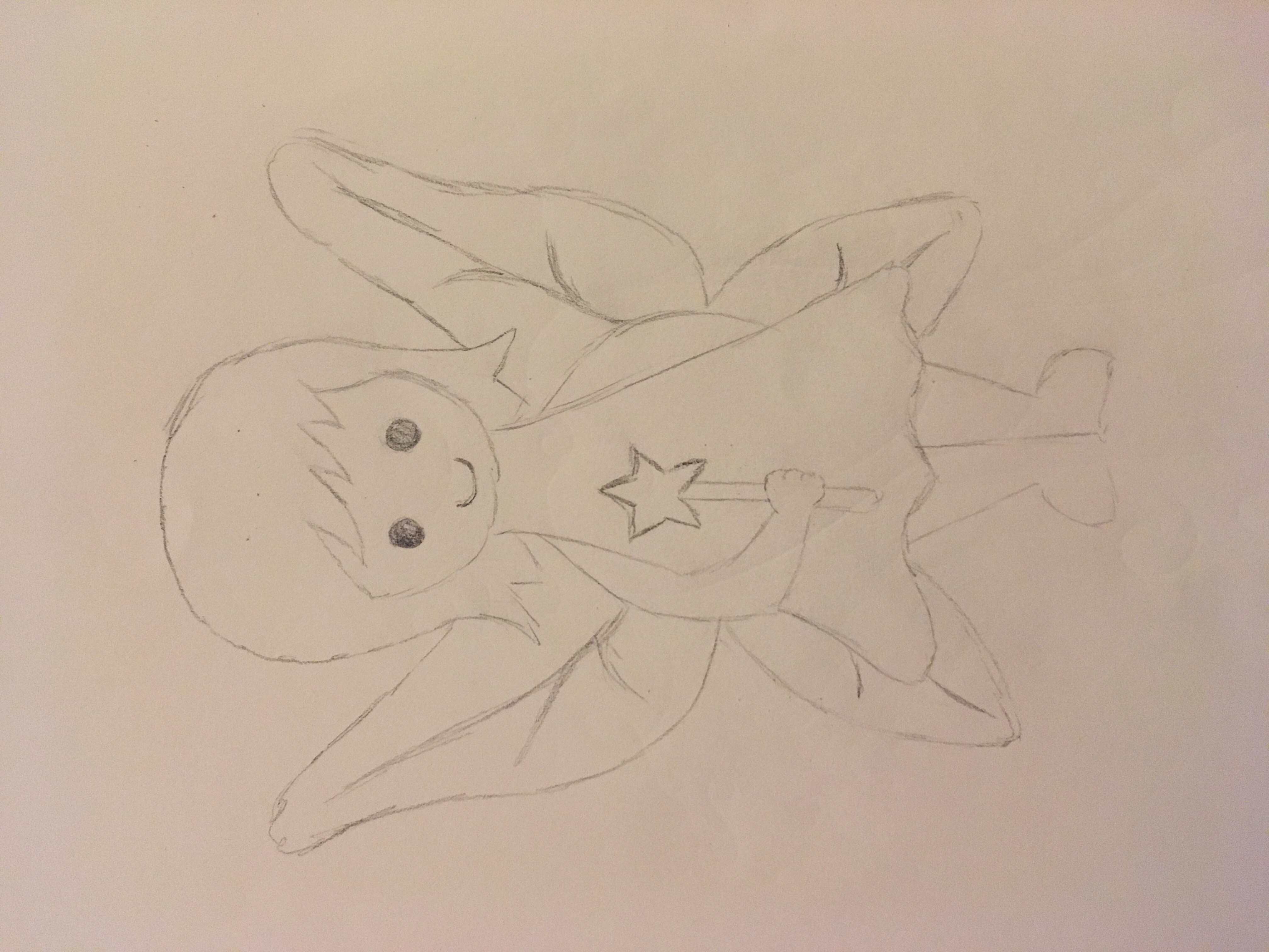 Fairy holding star wand with wings in pencil