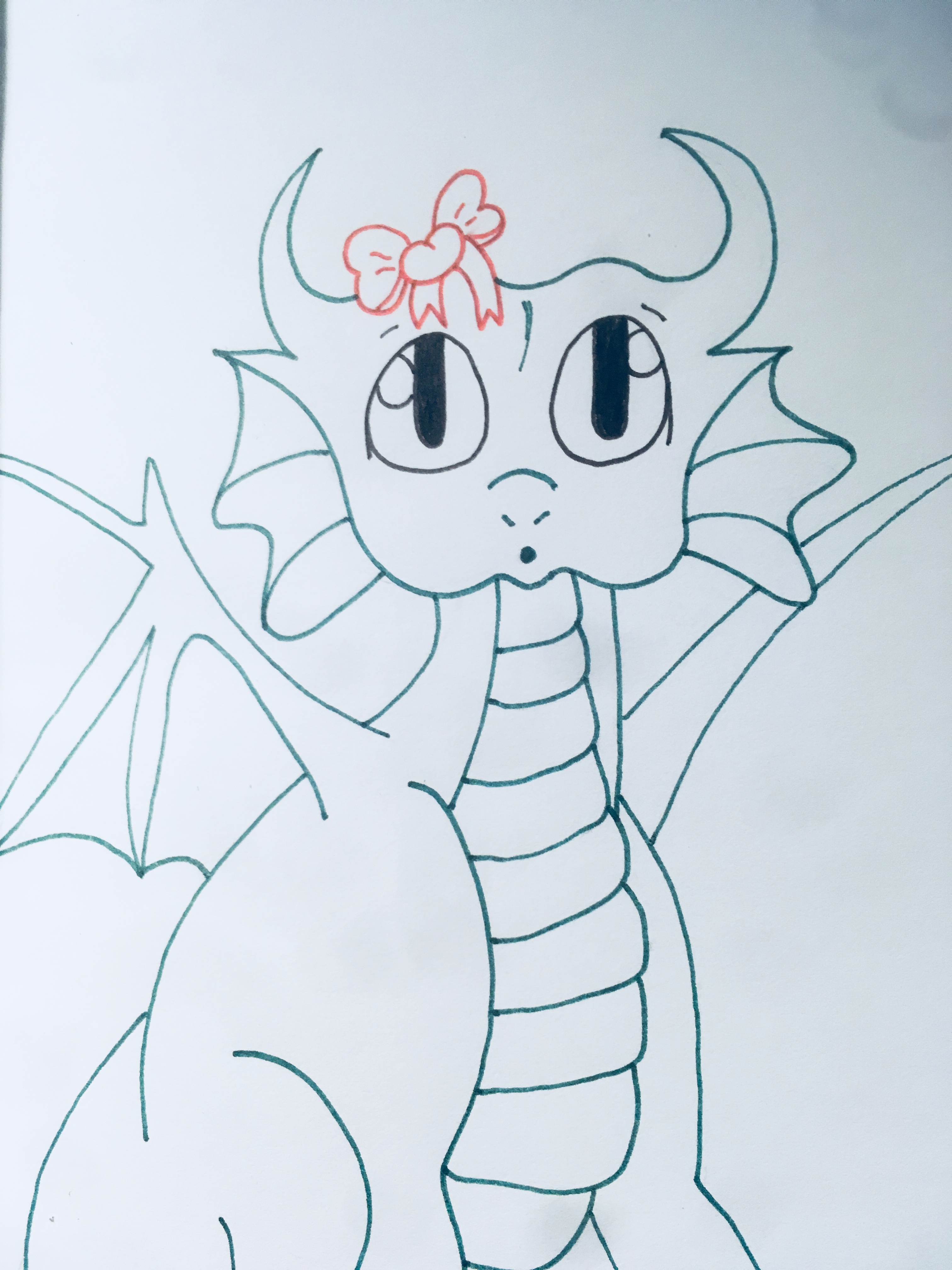 Girl dragon with bow and green with wings so awesome and cute