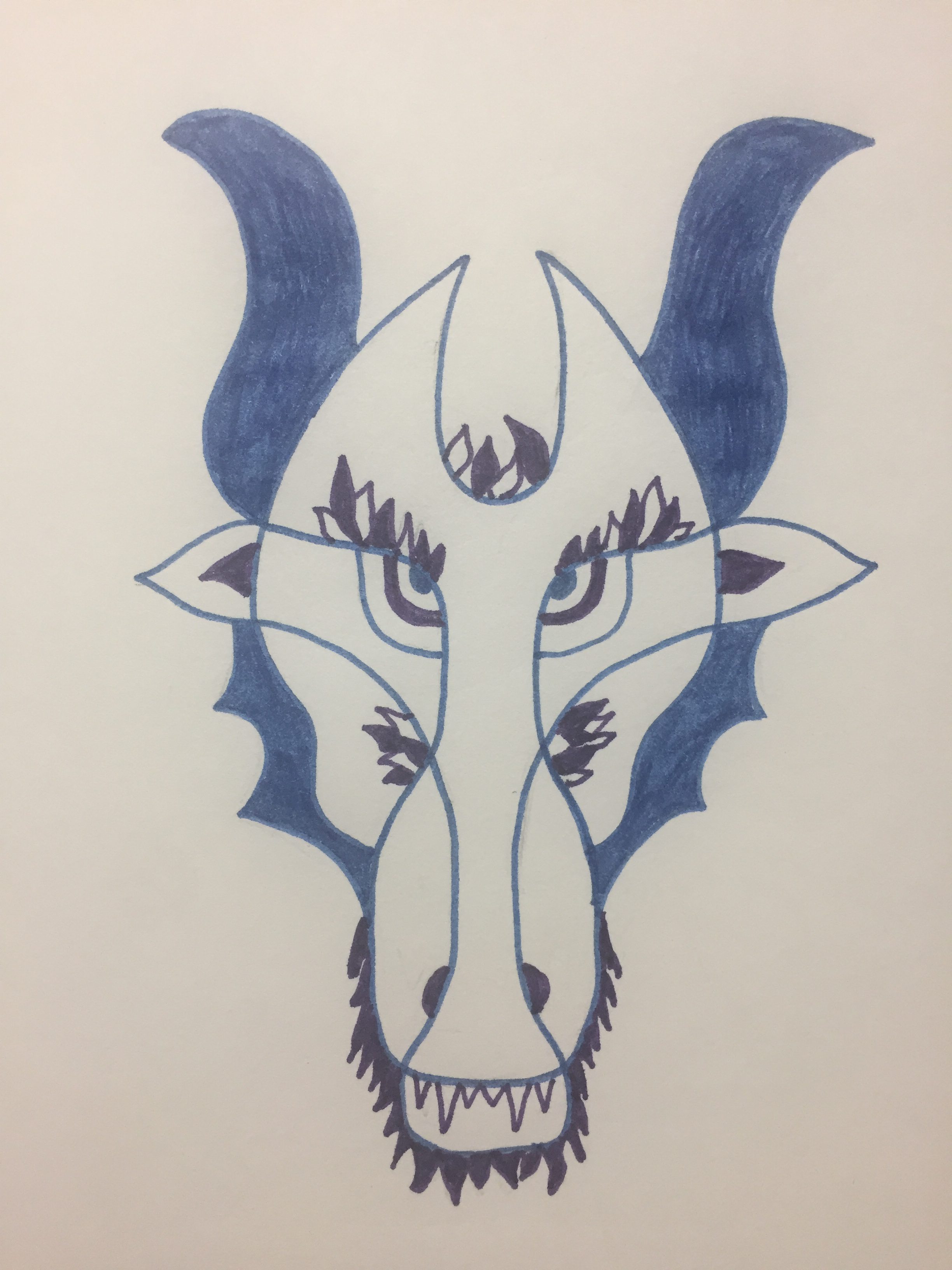 Head of dragon in purple and blue