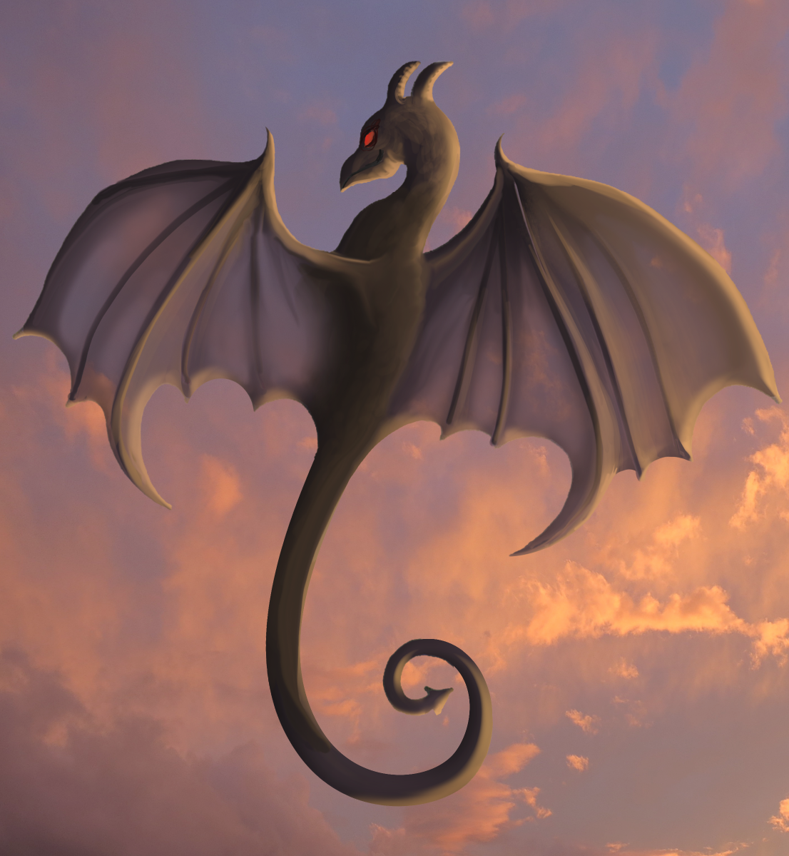 Dragon hovering in air - grey